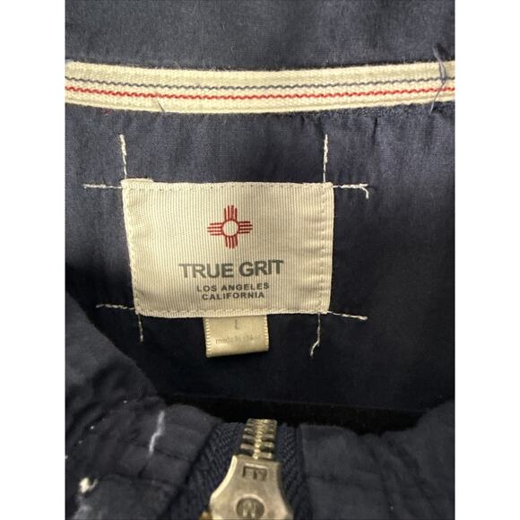 True Grit Sweater Men's Size Large Pullover Quarter Zip Long Sleeve Navy Blue - Picture 5 of 11